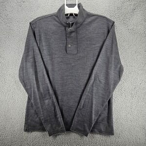 J.‎ Hilburn Mens Large Gray Merino Wool Pullover Sweater 1/4 Zip w Snap Button L